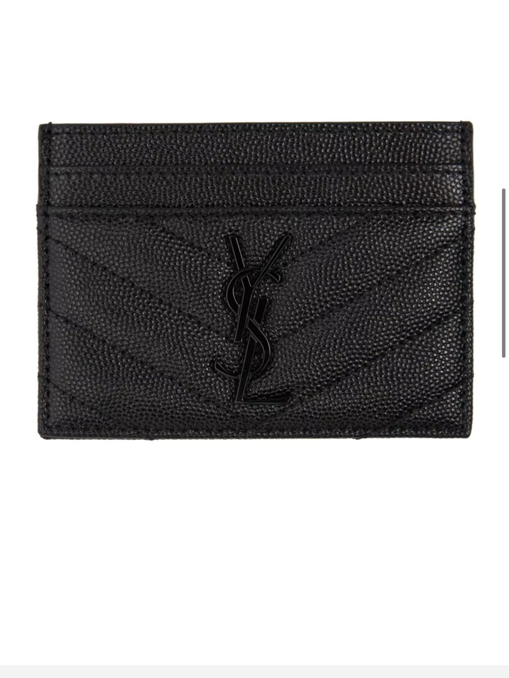 Yves Saint Laurent Black Quilted Chevron Leather Card Holder with YSL Logo